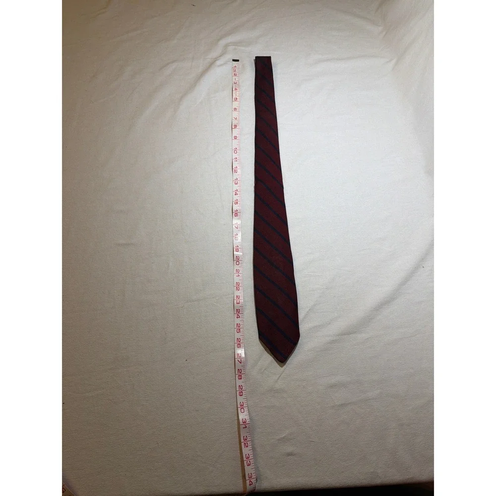 Brooks Brothers Makers Mens Repp Stripe Silk Tie Burgundy Navy Blue England